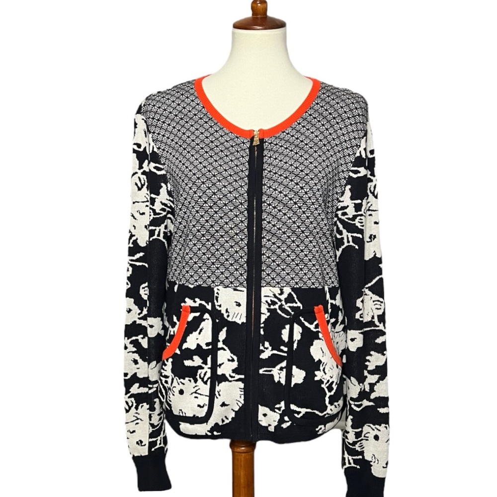 Tory Burch 100% Cotton Full Zip Sweater Preppy Cardigan Size Large